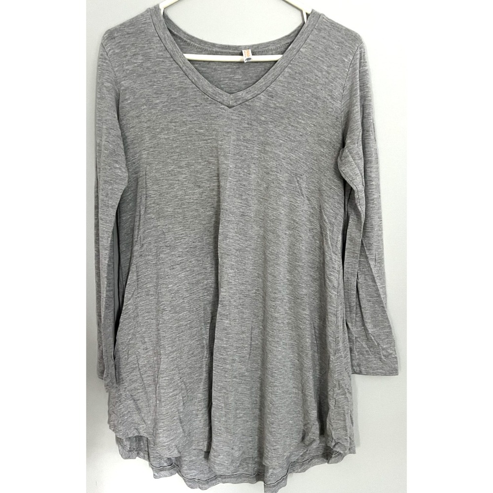 Popana Tunic Shirt Womens Large Gray Long Sleeve Flowy V Neck Soft Stretch‎ USA